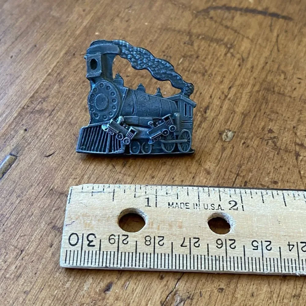 Vintage Torino Pewter Train Brooch Pin & Earrings Steam Engine Railroad Jewelry